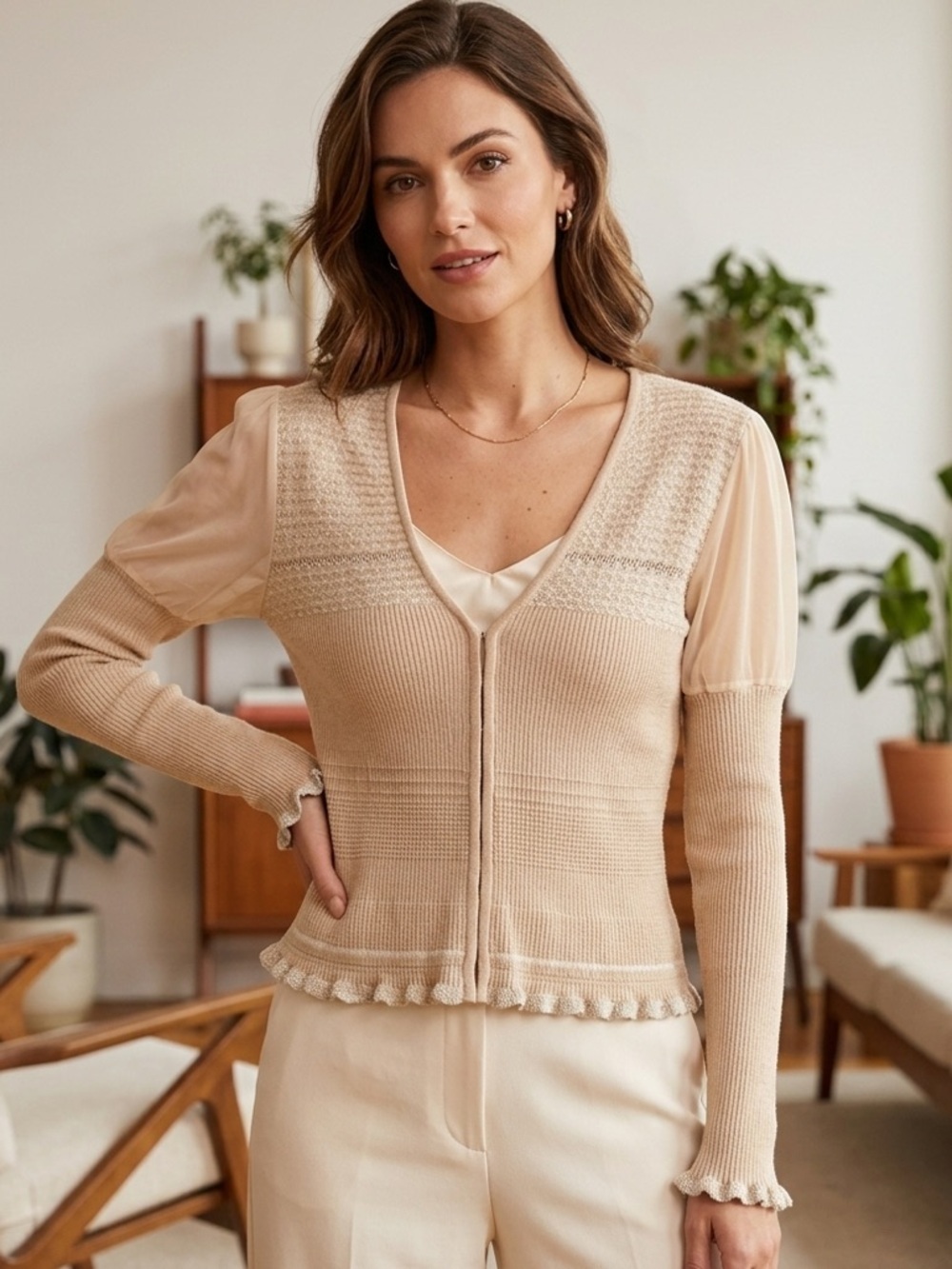 Anthropologie Moth Cream Knit Cardigan Lightweight Bolero Large